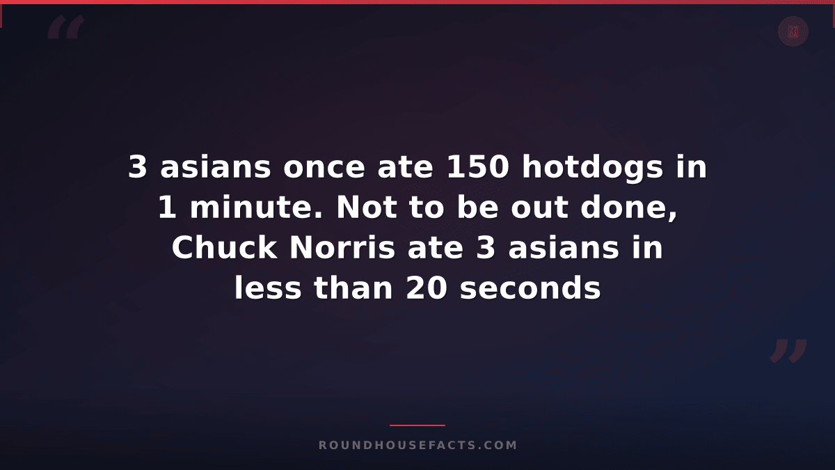 Chuck Norris Fact — 3 asians once ate 150 hotdogs in 1 minute. Not to be out don