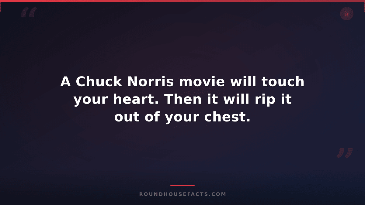 Chuck Norris Fact — A Chuck Norris movie will touch your heart. Then it will rip