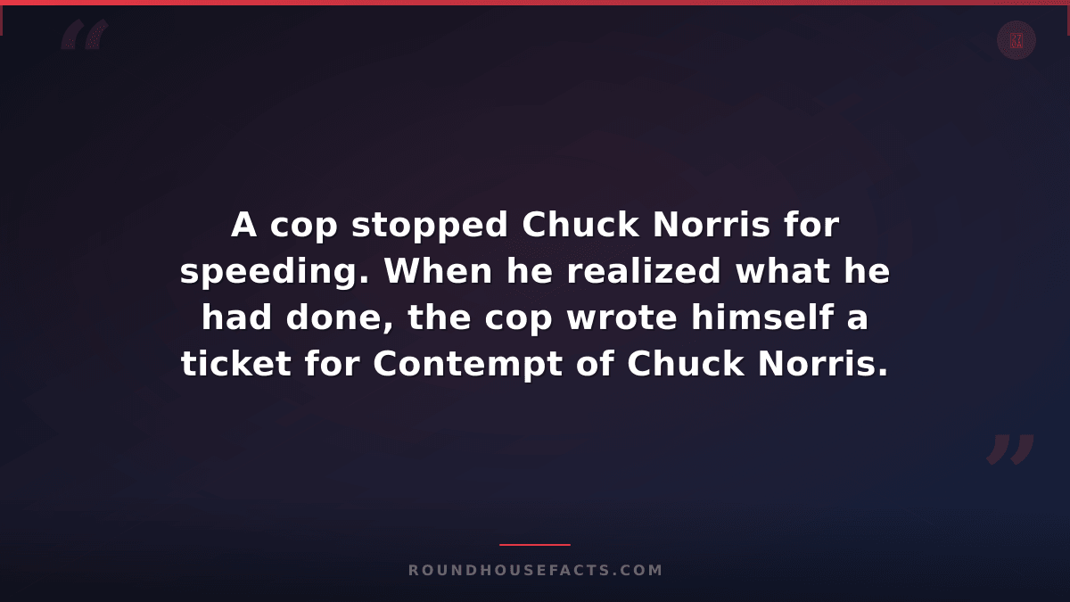 Chuck Norris Fact — A cop stopped Chuck Norris for speeding. When he realized wh