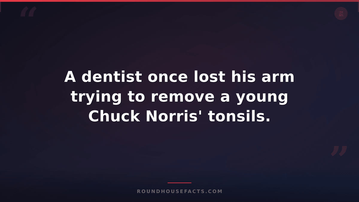 Chuck Norris Fact — A dentist once lost his arm trying to remove a young Chuck N