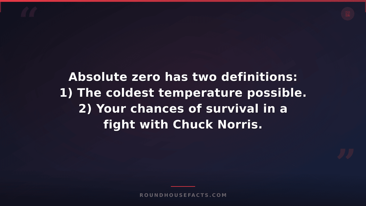 Chuck Norris Fact — Absolute zero has two definitions: 1) The coldest temperatur