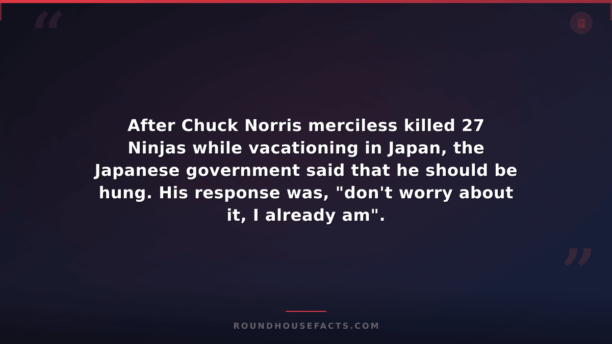 Chuck Norris Fact — After Chuck Norris merciless killed 27 Ninjas while vacation