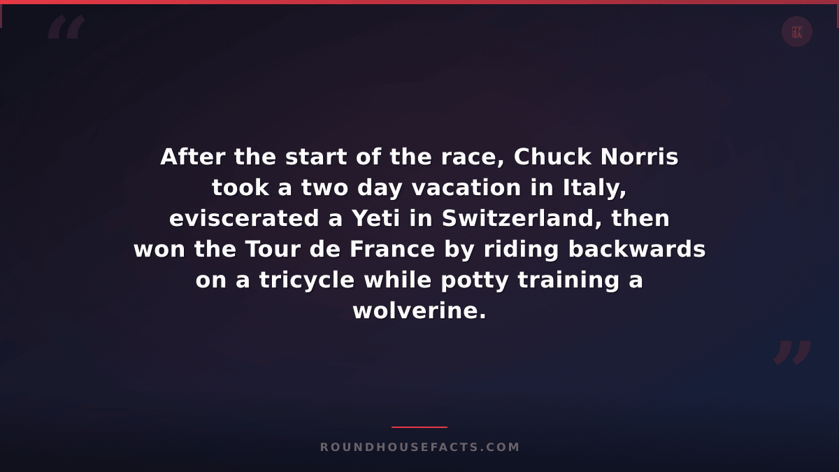 Chuck Norris Fact — After the start of the race, Chuck Norris took a two day vac