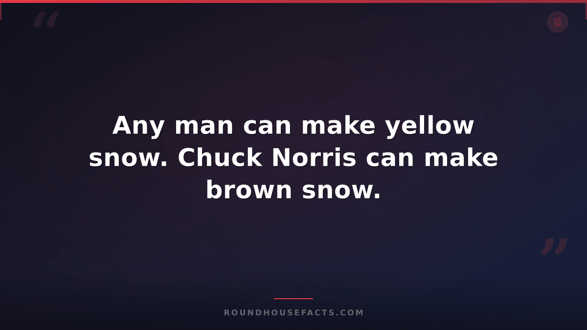 Chuck Norris Fact — Any man can make yellow snow. Chuck Norris can make brown sn