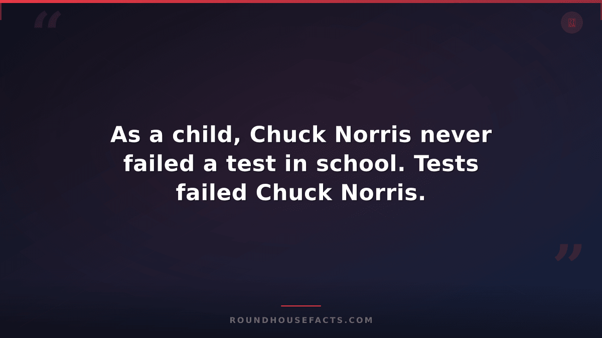 Chuck Norris Fact — As a child, Chuck Norris never failed a test in school. Test