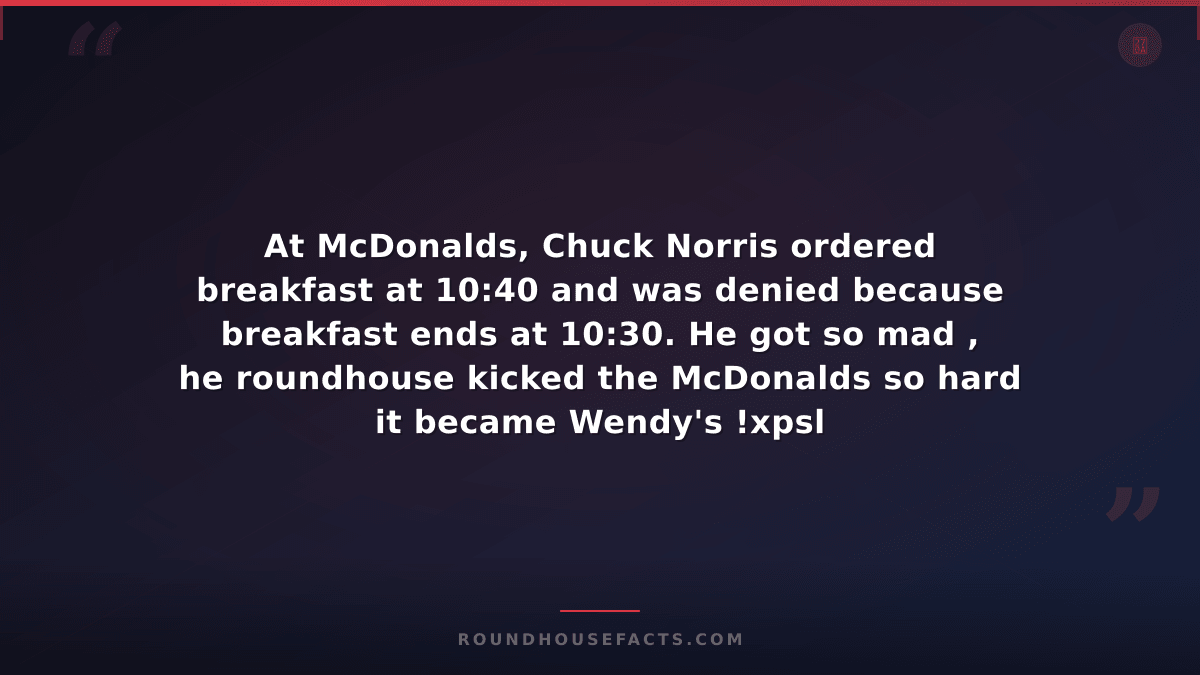 Chuck Norris Fact — At McDonalds, Chuck Norris ordered breakfast at 10:40 and wa