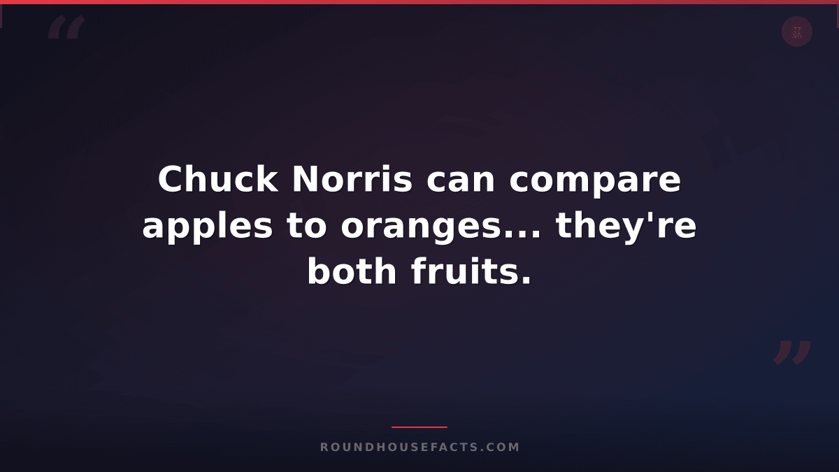 Chuck Norris Fact — Chuck Norris can compare apples to oranges... they're both f