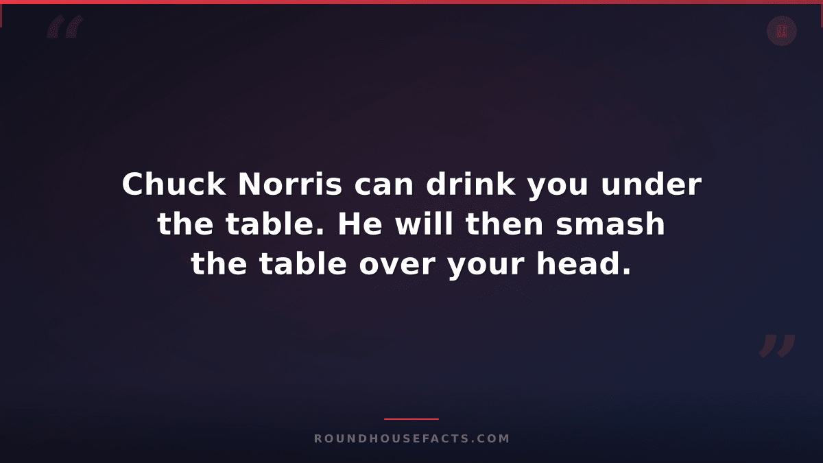 Chuck Norris Fact — Chuck Norris can drink you under the table. He will then sma