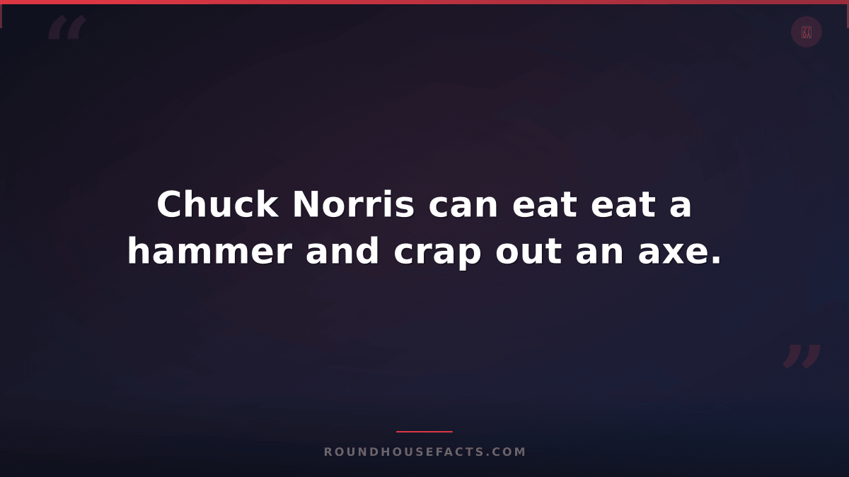 Chuck Norris Fact — Chuck Norris can eat eat a hammer and crap out an axe.