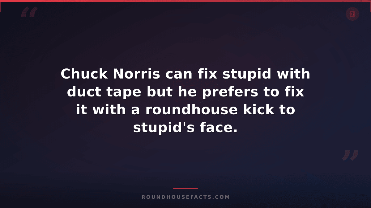 Chuck Norris Fact — Chuck Norris can fix stupid with duct tape but he prefers to