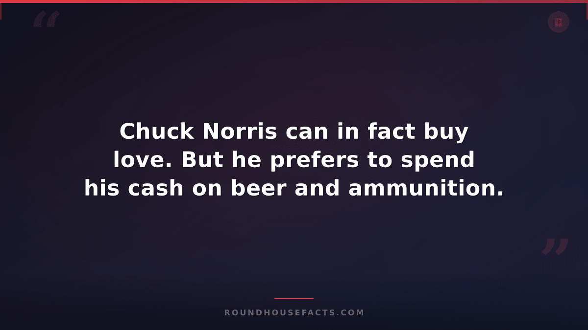 Chuck Norris Fact — Chuck Norris can in fact buy love. But he prefers to spend h