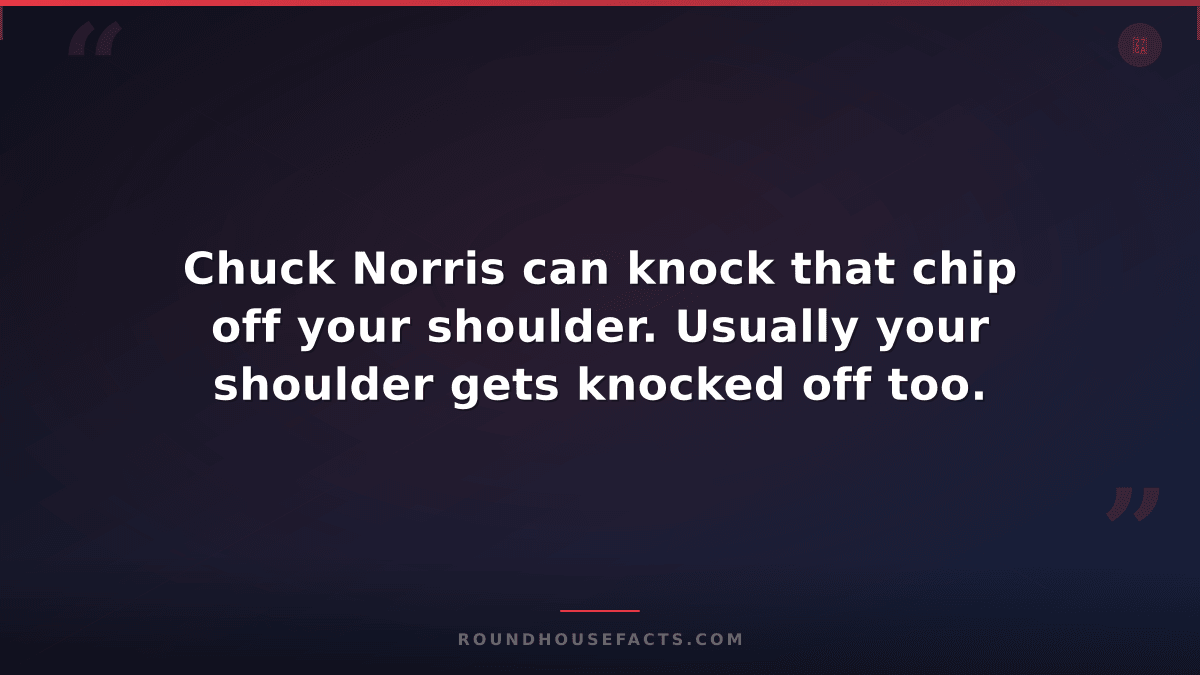 Chuck Norris Fact — Chuck Norris can knock that chip off your shoulder. Usually