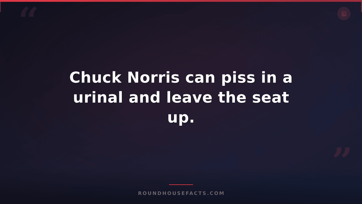 Chuck Norris Fact — Chuck Norris can piss in a urinal and leave the seat up.