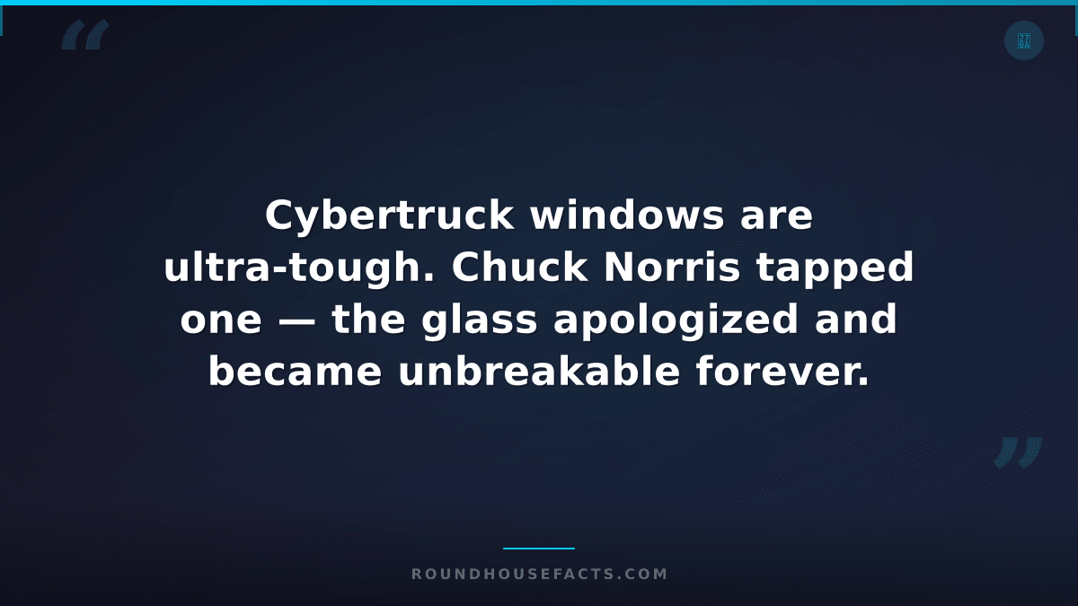 Chuck Norris Fact — Cybertruck windows are ultra-tough. Chuck Norris tapped one