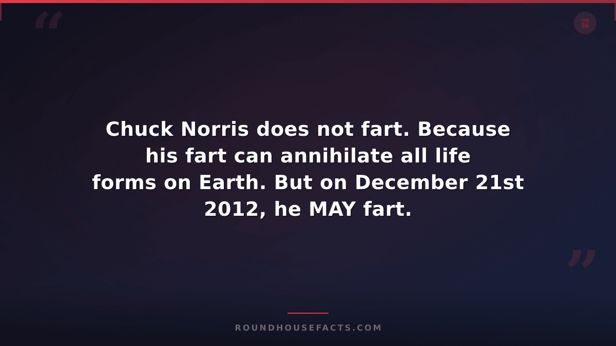 Chuck Norris Fact — Chuck Norris does not fart. Because his fart can annihilate