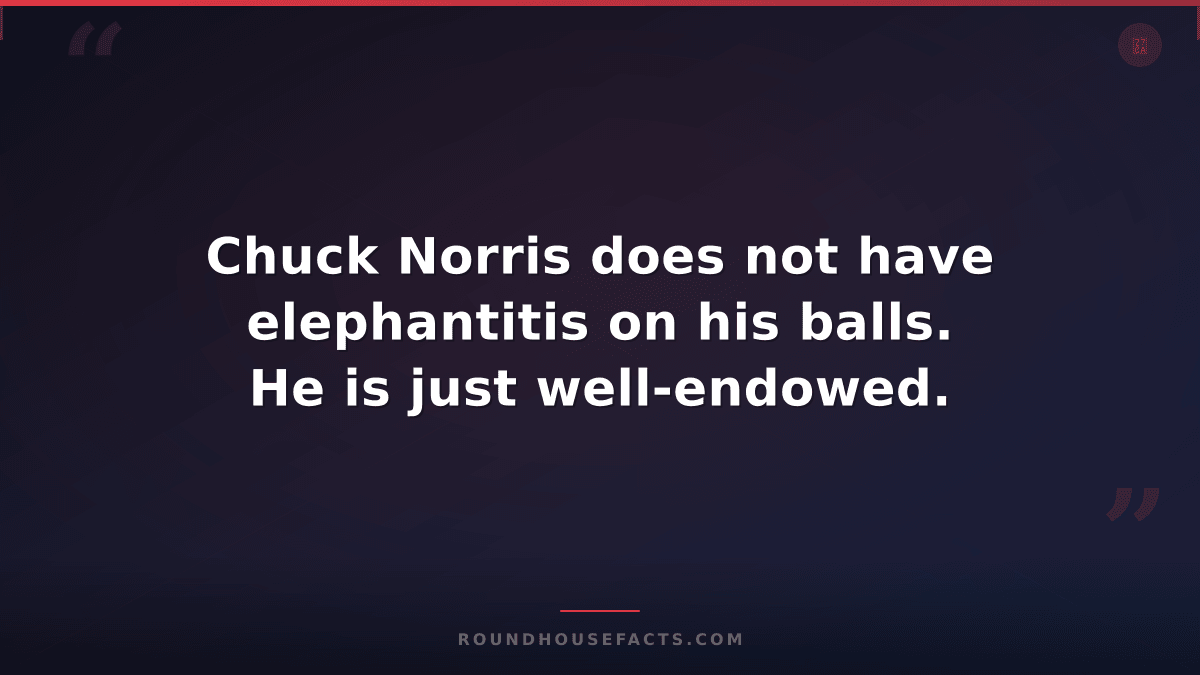 Chuck Norris Fact — Chuck Norris does not have elephantitis on his balls. He is