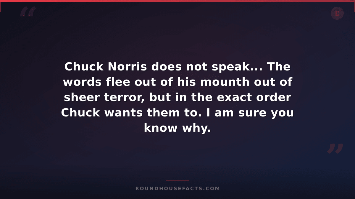 Chuck Norris Fact — Chuck Norris does not speak... The words flee out of his mou