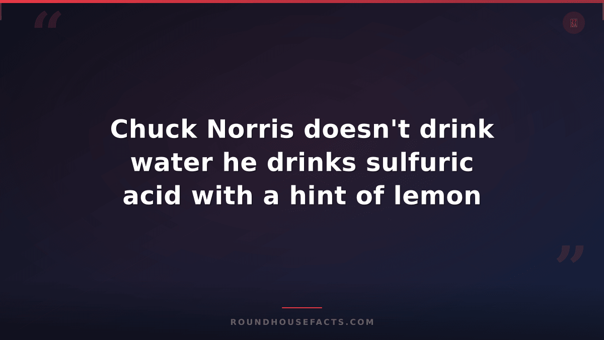 Chuck Norris Fact — Chuck Norris doesn't drink water he drinks sulfuric acid wit