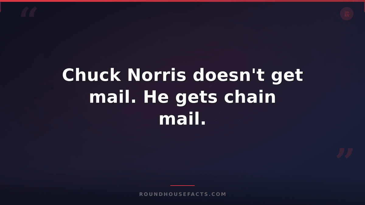 Chuck Norris Fact — Chuck Norris doesn't get mail. He gets chain mail.