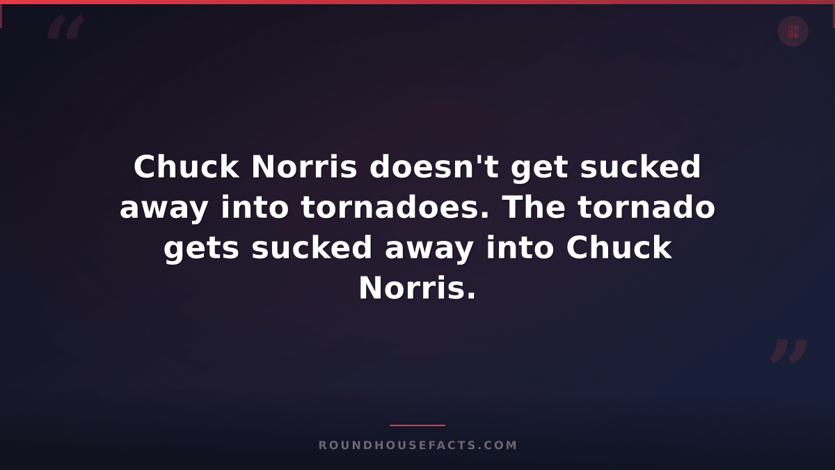 Chuck Norris Fact — Chuck Norris doesn't get sucked away into tornadoes. The tor