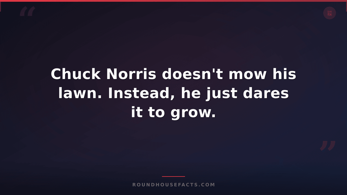 Chuck Norris Fact — Chuck Norris doesn't mow his lawn. Instead, he just dares it