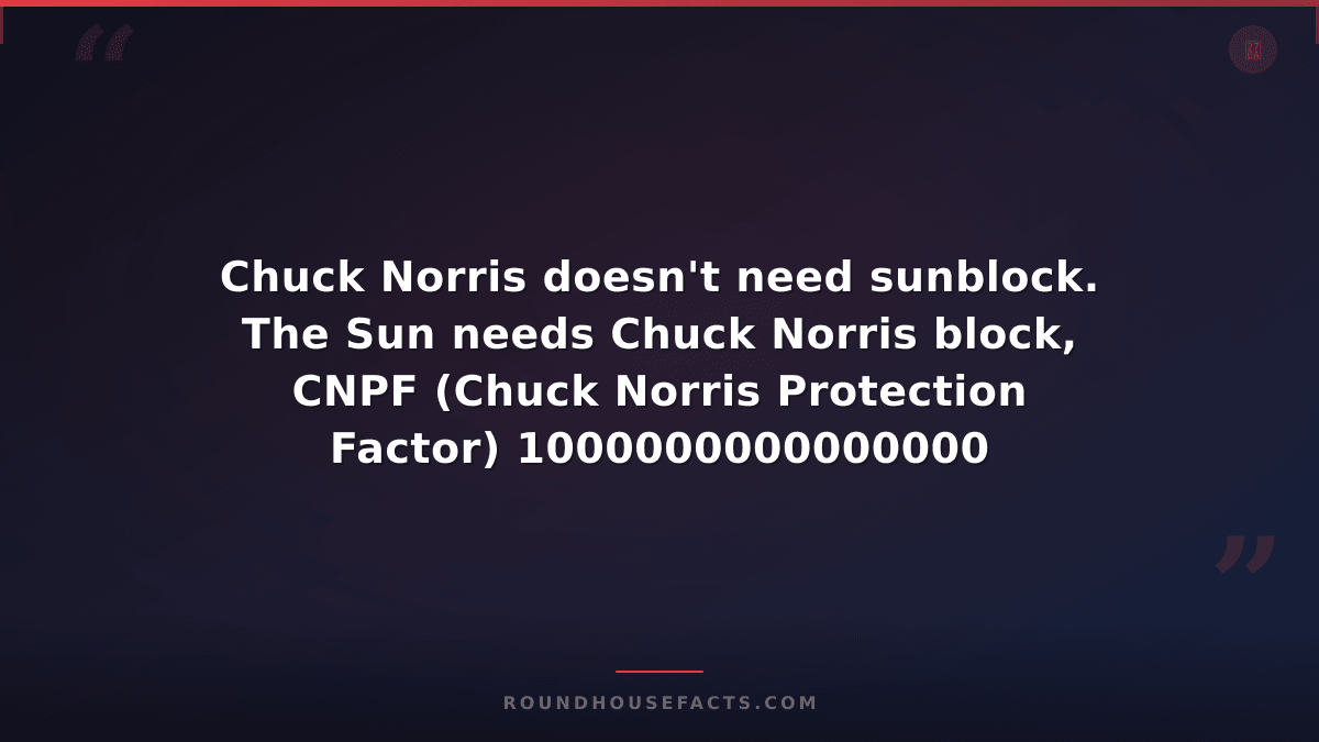 Chuck Norris Fact — Chuck Norris doesn't need sunblock. The Sun needs Chuck Norr
