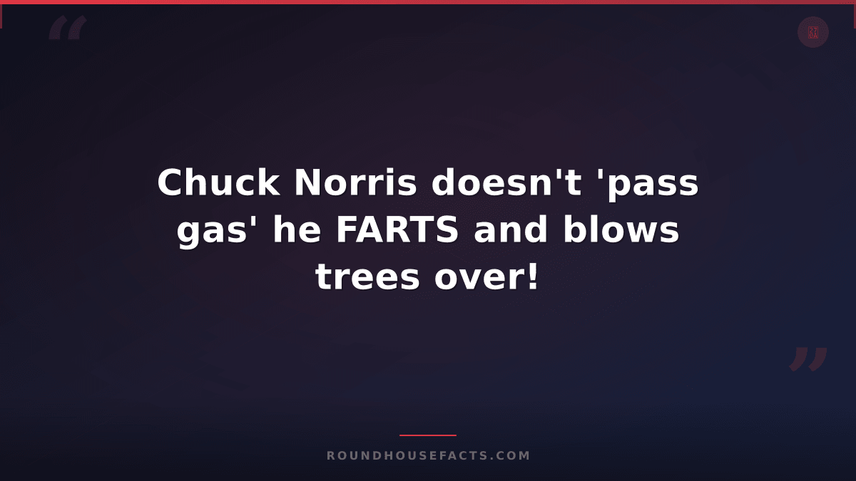Chuck Norris Fact — Chuck Norris doesn't 'pass gas' he FARTS and blows trees ove