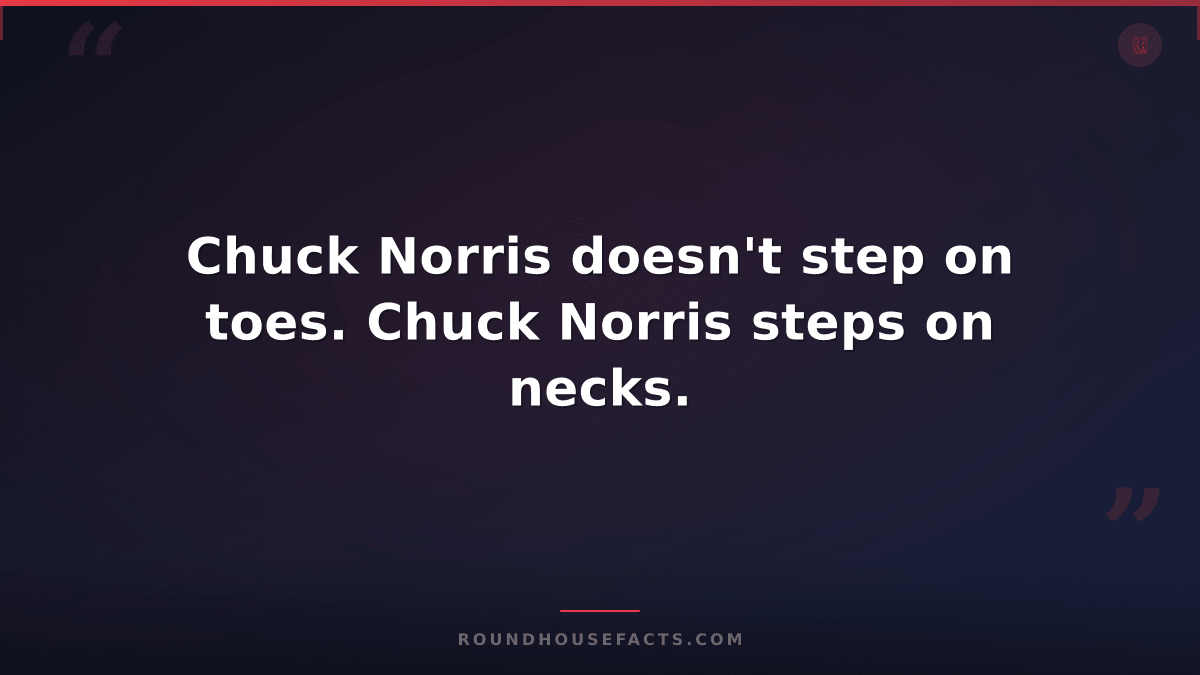 Chuck Norris Fact — Chuck Norris doesn't step on toes. Chuck Norris steps on nec