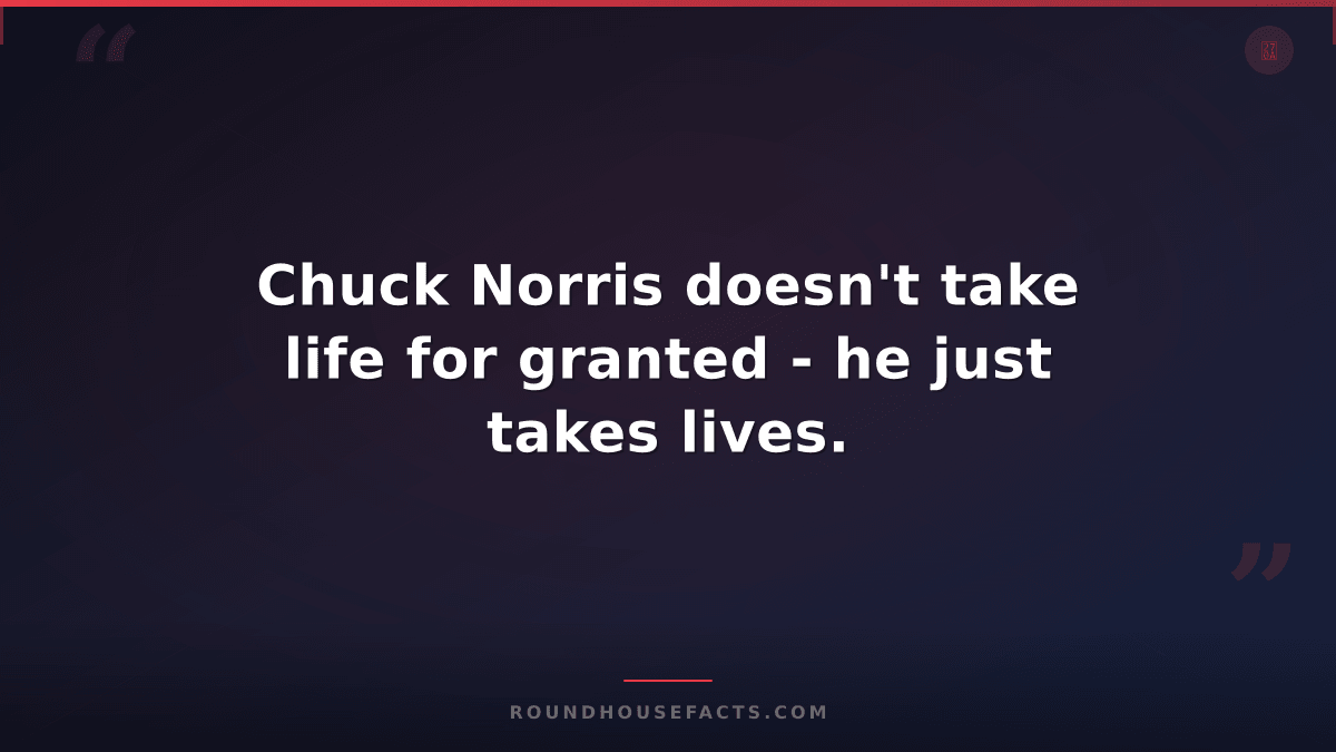 Chuck Norris Fact — Chuck Norris doesn't take life for granted - he just takes l