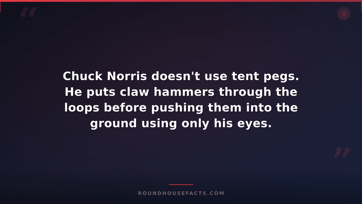 Chuck Norris Fact — Chuck Norris doesn't use tent pegs. He puts claw hammers thr