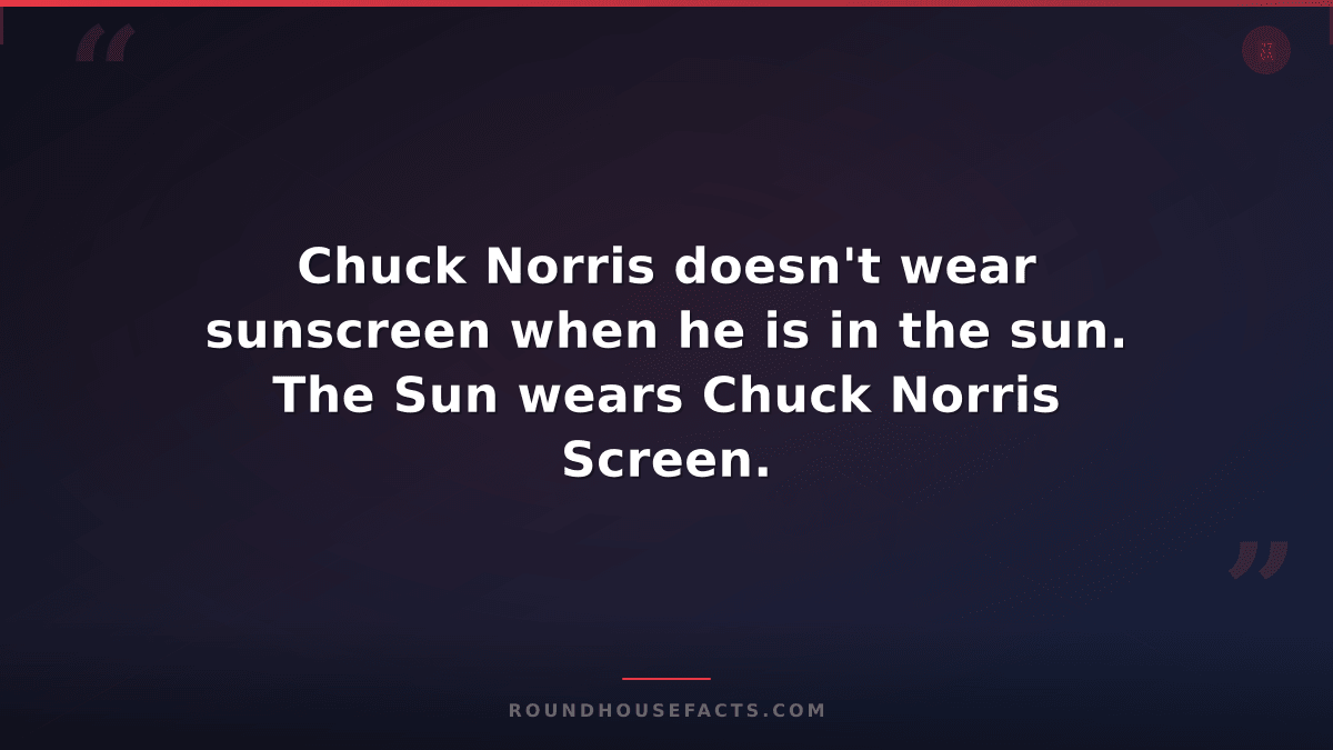Chuck Norris Fact — Chuck Norris doesn't wear sunscreen when he is in the sun. T
