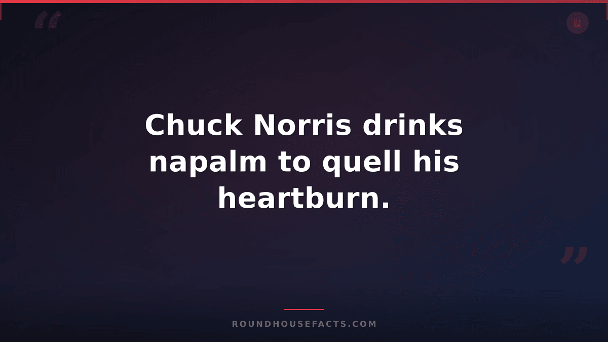 Chuck Norris Fact — Chuck Norris drinks napalm to quell his heartburn.