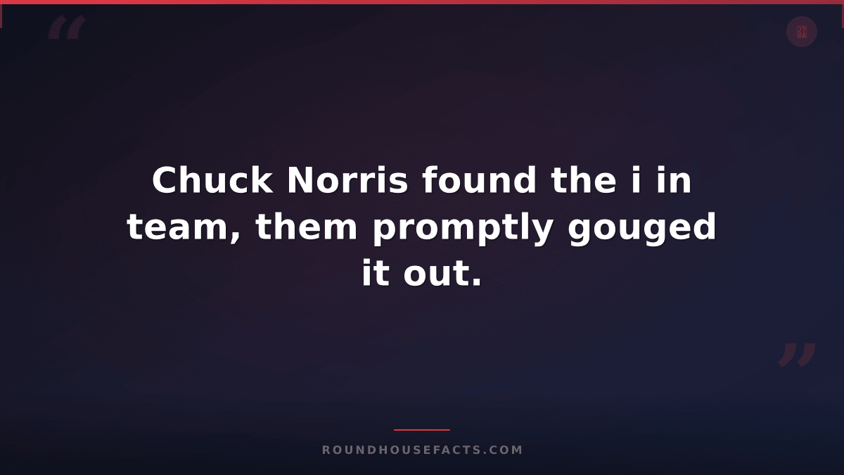 Chuck Norris Fact — Chuck Norris found the i in team, them promptly gouged it ou