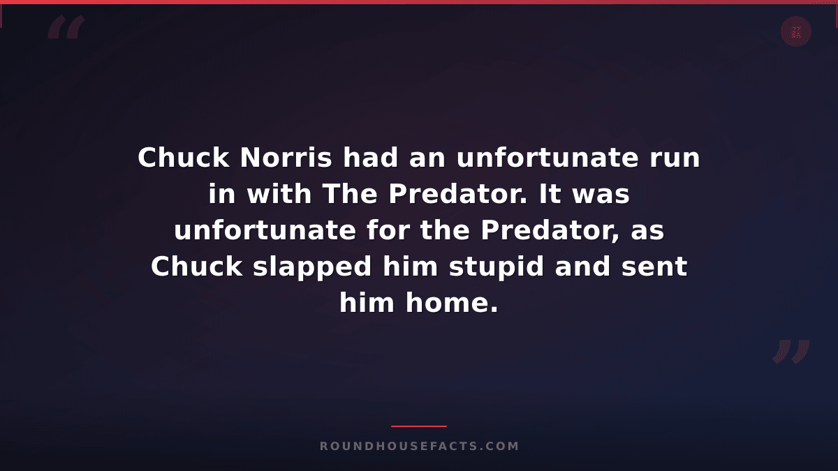 Chuck Norris Fact — Chuck Norris had an unfortunate run in with The Predator. It