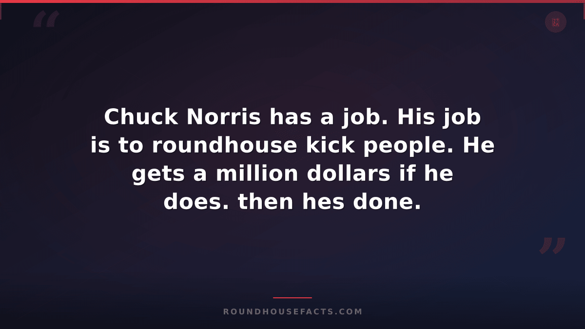 Chuck Norris Fact — Chuck Norris has a job. His job is to roundhouse kick people