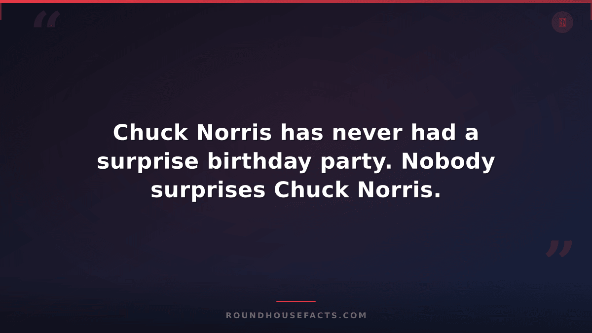 Chuck Norris Fact — Chuck Norris has never had a surprise birthday party. Nobody