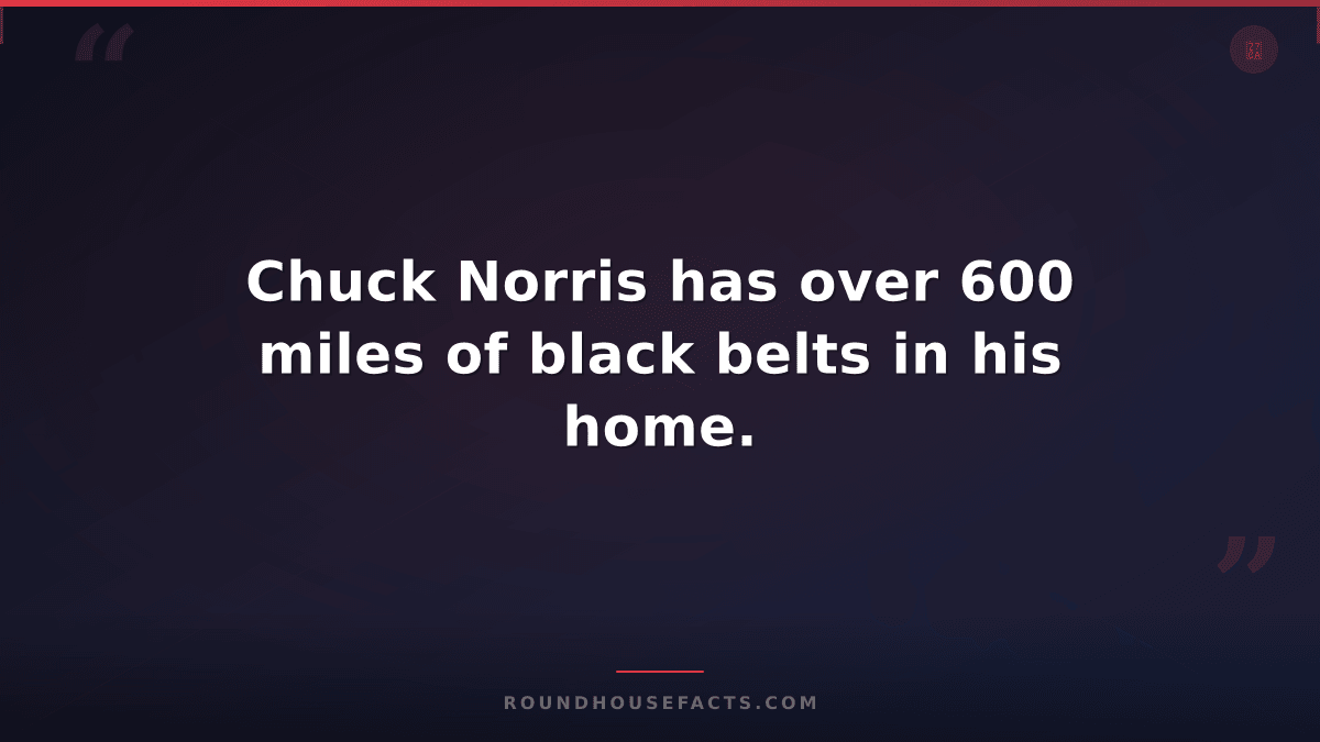 Chuck Norris Fact — Chuck Norris has over 600 miles of black belts in his home.