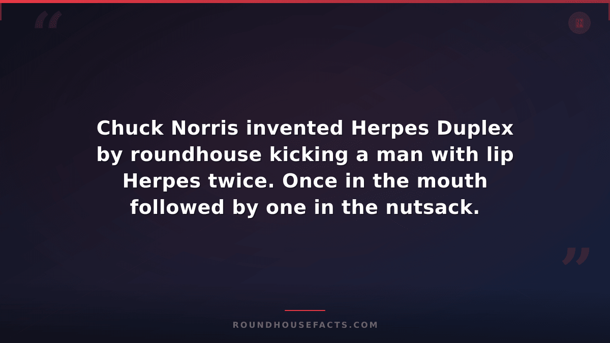 Chuck Norris Fact — Chuck Norris invented Herpes Duplex by roundhouse kicking a