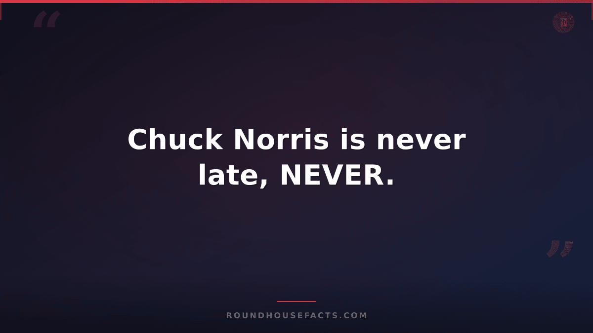 Chuck Norris Fact — Chuck Norris is never late, NEVER.