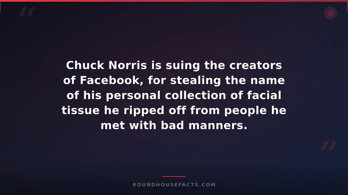 Chuck Norris Fact — Chuck Norris is suing the creators of Facebook, for stealing