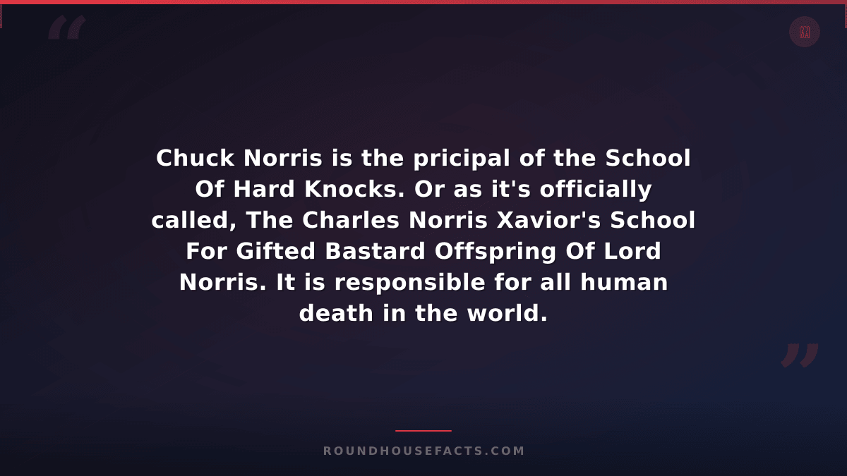 Chuck Norris Fact — Chuck Norris is the pricipal of the School Of Hard Knocks. O