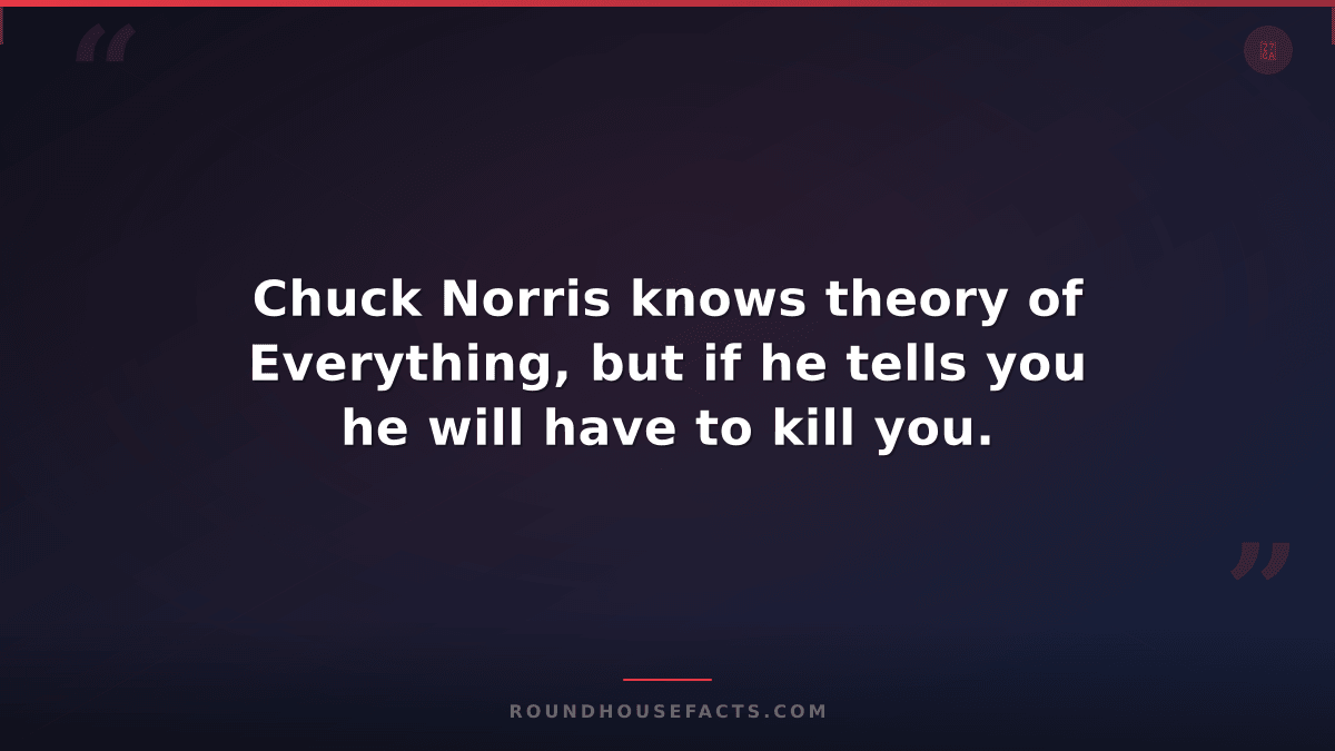 Chuck Norris Fact — Chuck Norris knows theory of Everything, but if he tells you