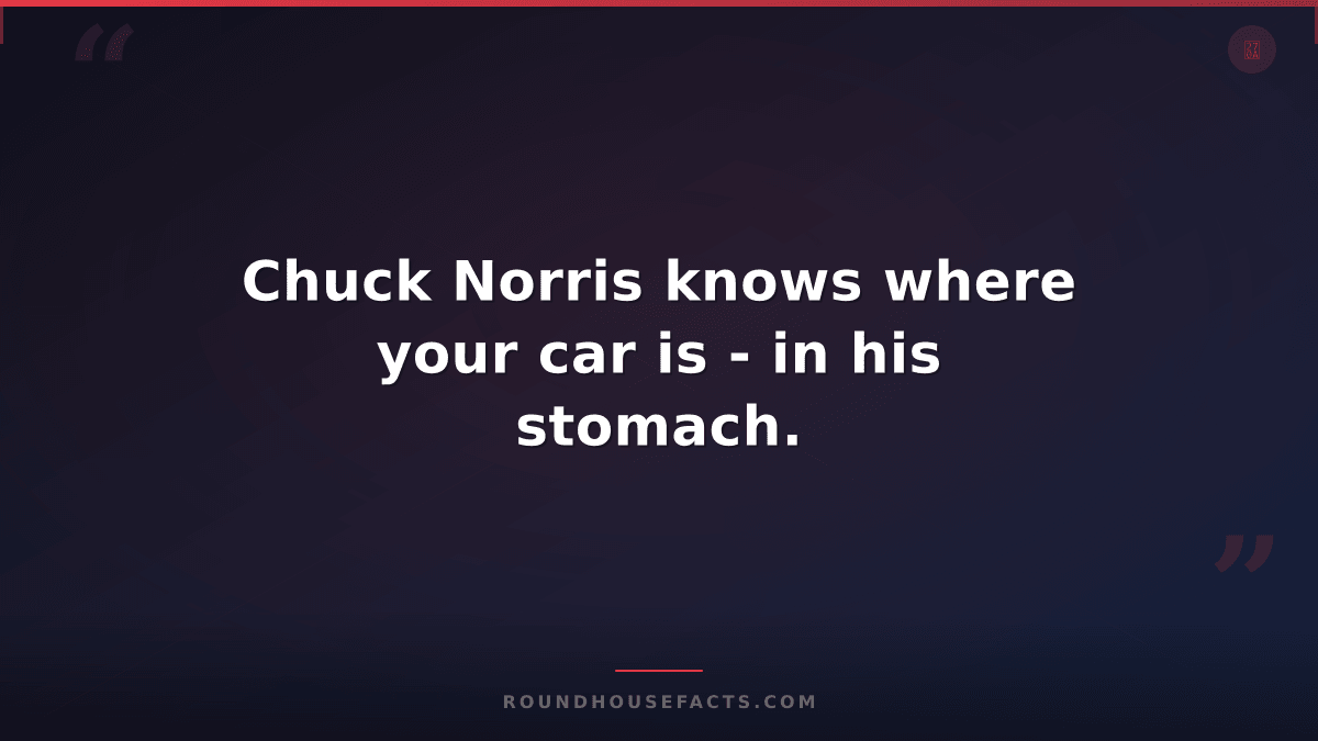 Chuck Norris Fact — Chuck Norris knows where your car is - in his stomach.
