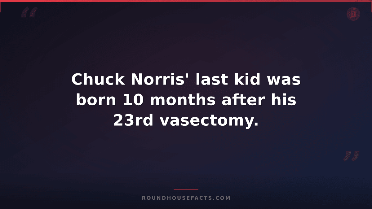 Chuck Norris Fact — Chuck Norris' last kid was born 10 months after his 23rd vas