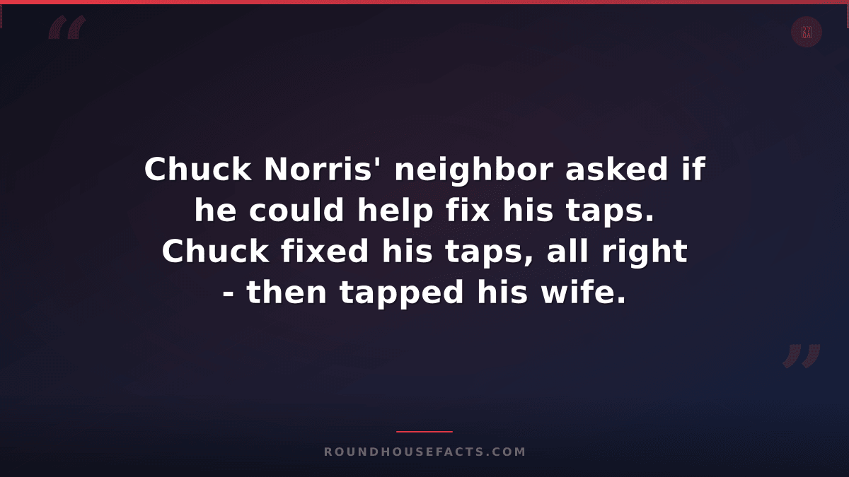Chuck Norris Fact — Chuck Norris' neighbor asked if he could help fix his taps.