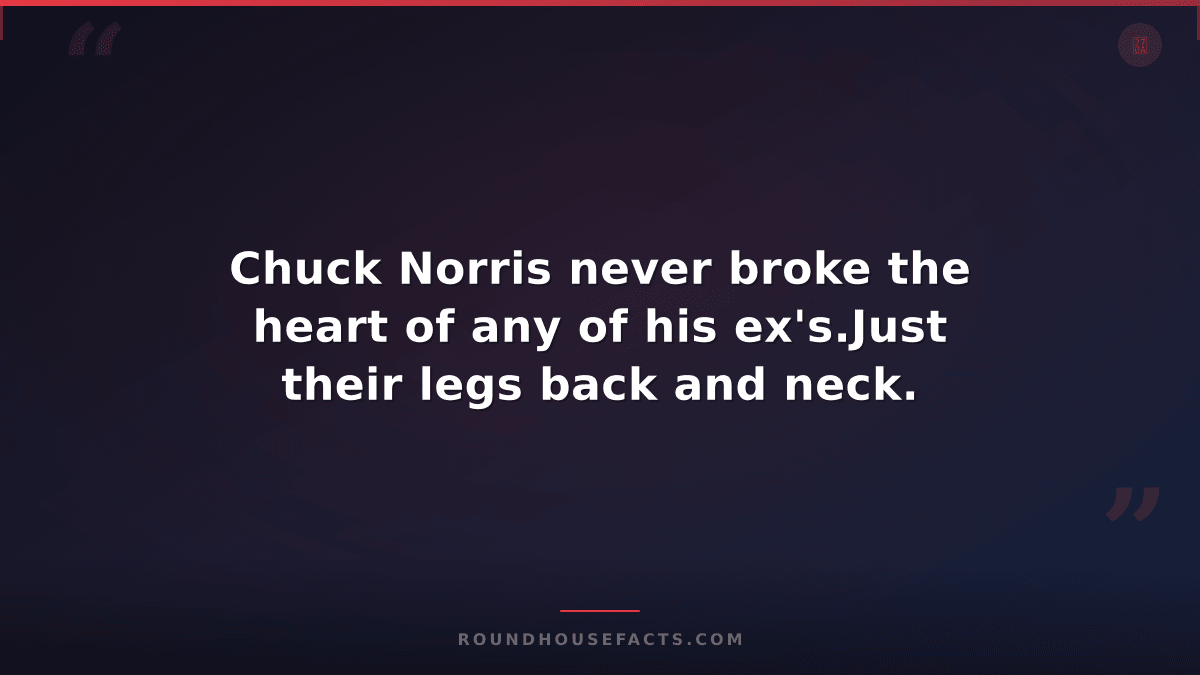 Chuck Norris Fact — Chuck Norris never broke the heart of any of his ex's.Just t