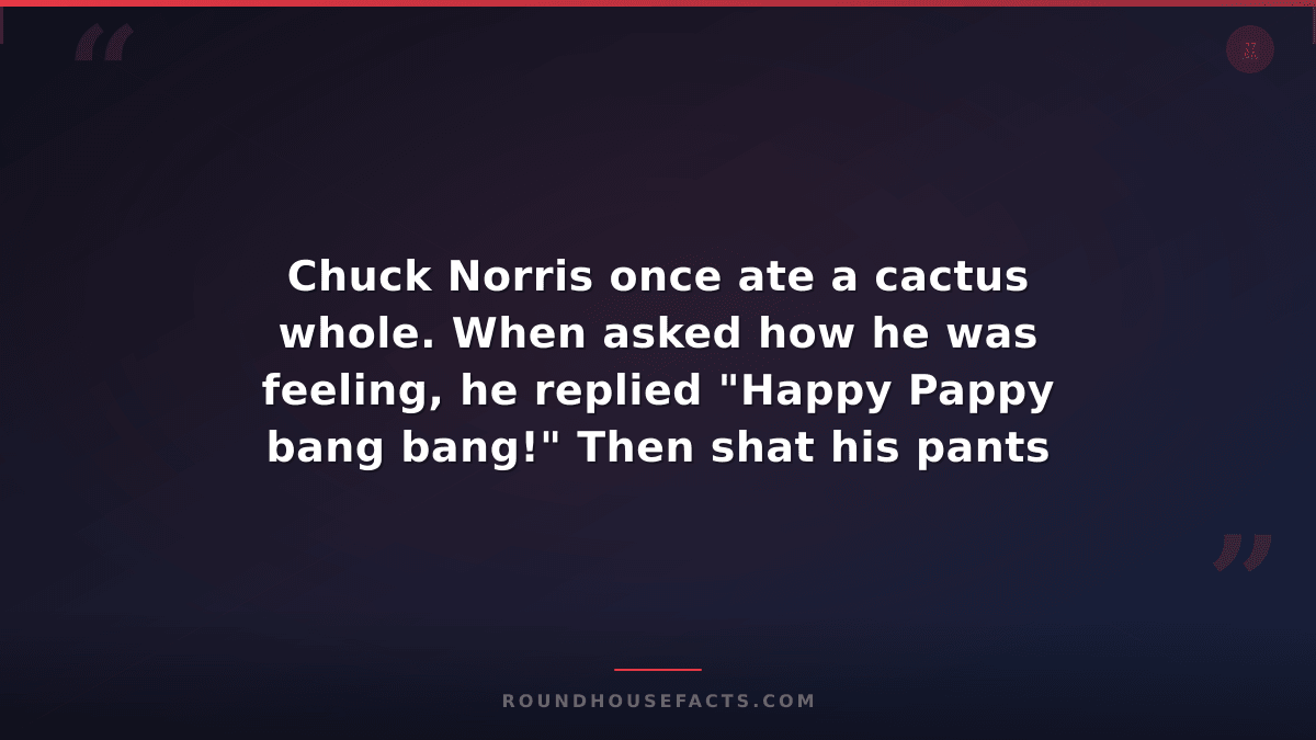 Chuck Norris Fact — Chuck Norris once ate a cactus whole. When asked how he was