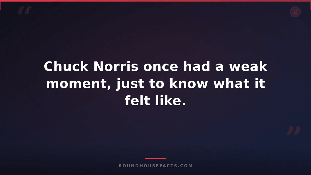 Chuck Norris Fact — Chuck Norris once had a weak moment, just to know what it fe