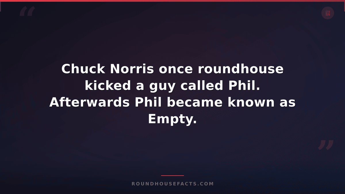 Chuck Norris Fact — Chuck Norris once roundhouse kicked a guy called Phil. After