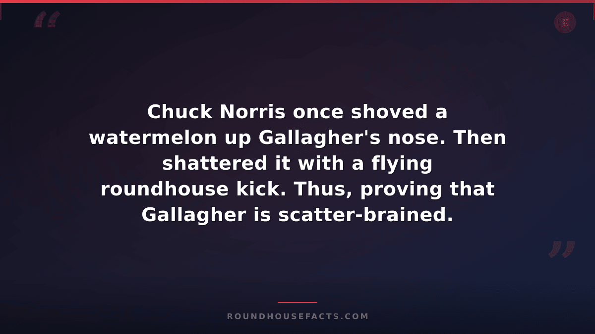 Chuck Norris Fact — Chuck Norris once shoved a watermelon up Gallagher's nose. T